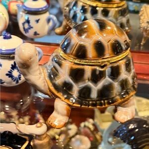 Vintage Gold and Black Turtle Trinket Box